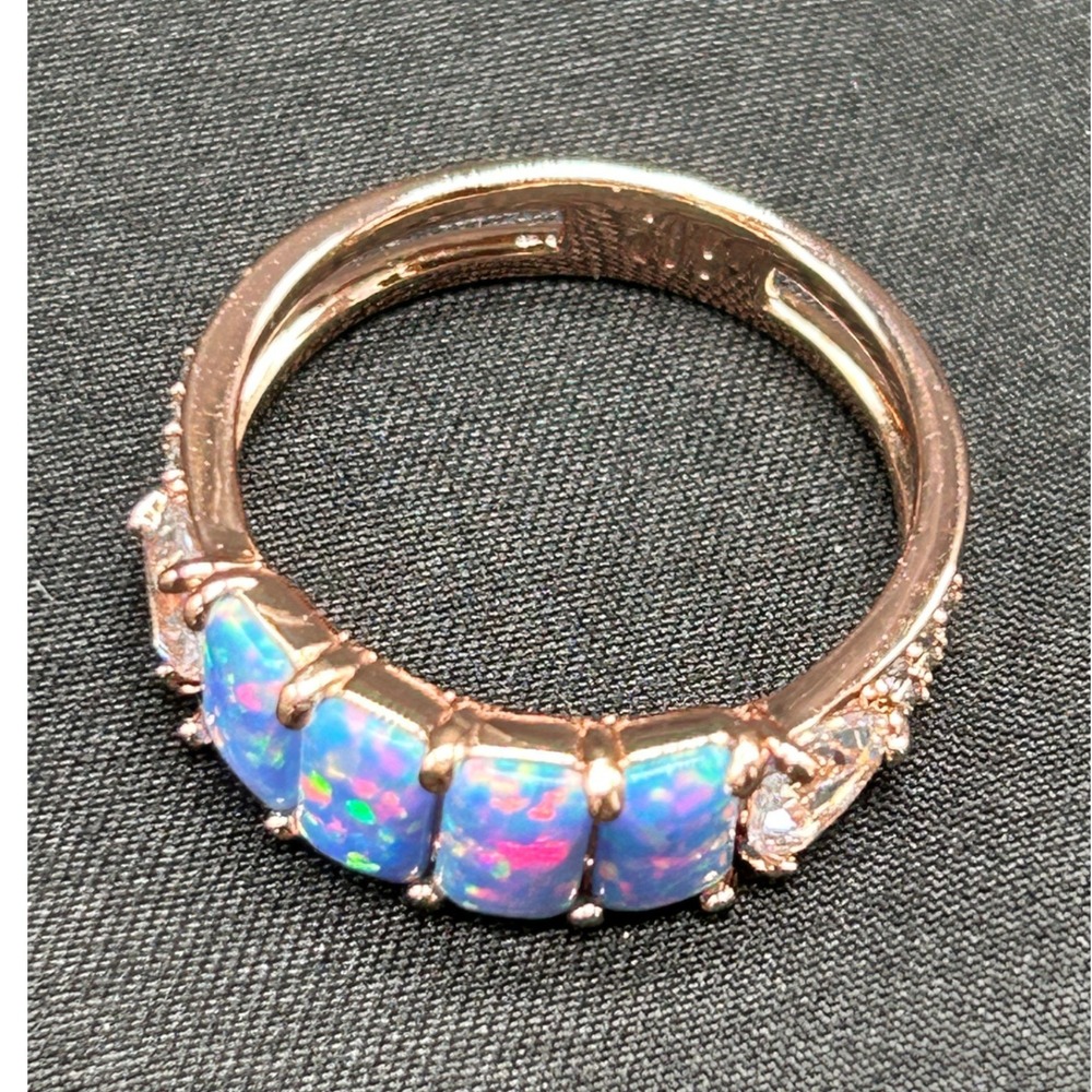 Bomb Party Rose Gold Plated Blue Lab Opal Cubic Zirconia Split Shank Ring Size 9 - Picture 8 of 10